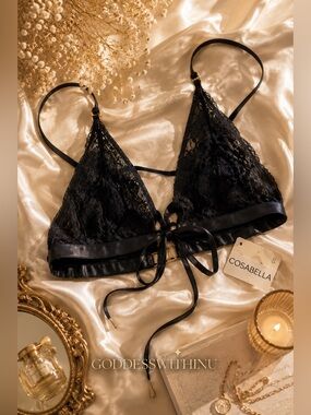 COSABELLA Never Say Never Tie Me Up Triangle Bralette | NWT Black Silk Lace Bra
